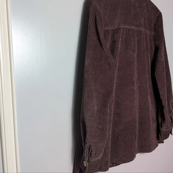 Chadwicks Women’s Dark Brown Corduroy Mandarin Collar Button Down Shirt Shacket - Picture 6 of 15